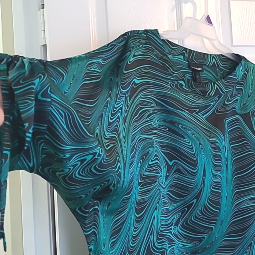Abstract Mod 60s swirl sleeves cocktail clubbing minidress Sz 26/28 Lane Bryant - Picture 4 of 11
